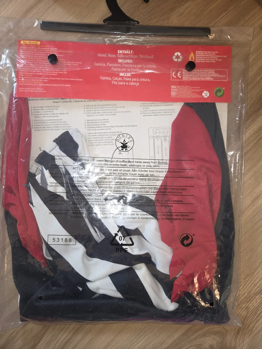NEW- Boys Black, Red & White Pirate  Costume, Medium 8-10 Kids- Rubie's - Picture 3 of 4